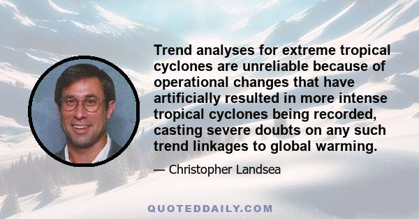 Trend analyses for extreme tropical cyclones are unreliable because of operational changes that have artificially resulted in more intense tropical cyclones being recorded, casting severe doubts on any such trend