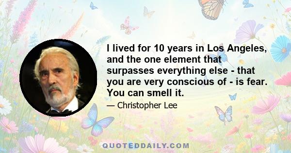 I lived for 10 years in Los Angeles, and the one element that surpasses everything else - that you are very conscious of - is fear. You can smell it.