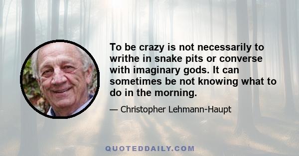 To be crazy is not necessarily to writhe in snake pits or converse with imaginary gods. It can sometimes be not knowing what to do in the morning.