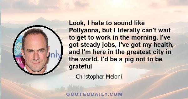 Look, I hate to sound like Pollyanna, but I literally can't wait to get to work in the morning. I've got steady jobs, I've got my health, and I'm here in the greatest city in the world. I'd be a pig not to be grateful