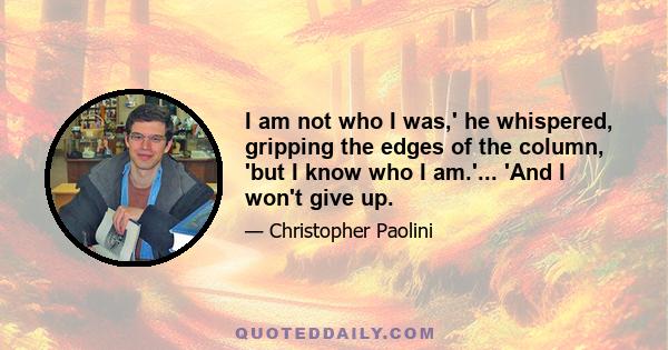 I am not who I was,' he whispered, gripping the edges of the column, 'but I know who I am.'... 'And I won't give up.