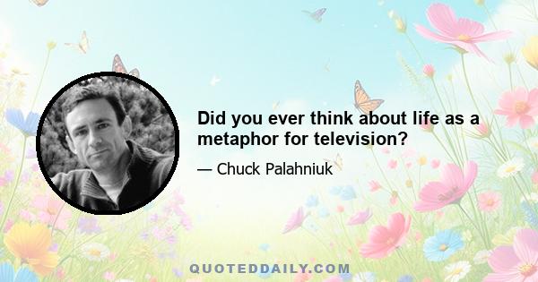 Did you ever think about life as a metaphor for television?