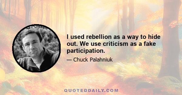 I used rebellion as a way to hide out. We use criticism as a fake participation.