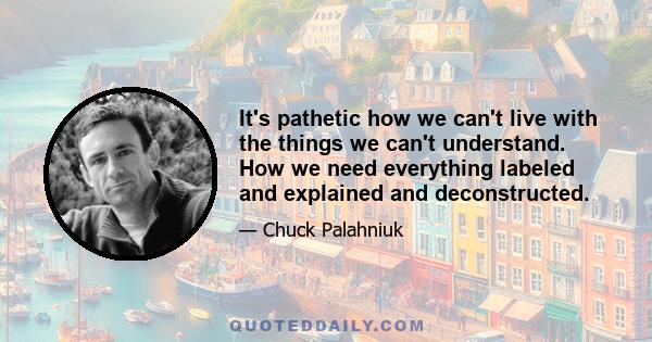 It's pathetic how we can't live with the things we can't understand. How we need everything labeled and explained and deconstructed.