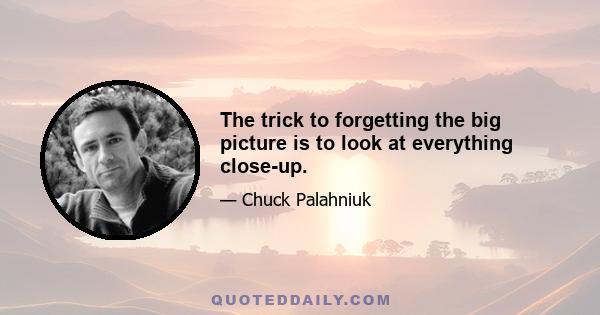 The trick to forgetting the big picture is to look at everything close-up.