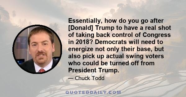 Essentially, how do you go after [Donald] Trump to have a real shot of taking back control of Congress in 2018? Democrats will need to energize not only their base, but also pick up actual swing voters who could be