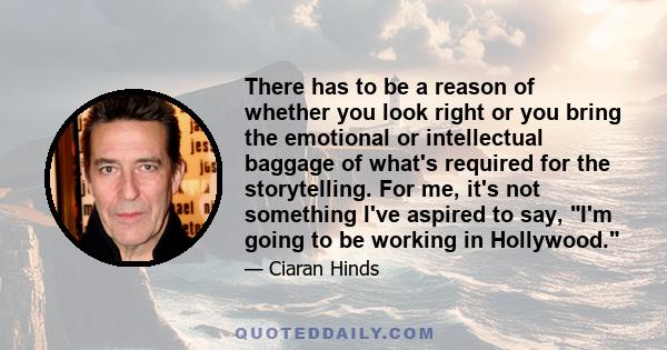 There has to be a reason of whether you look right or you bring the emotional or intellectual baggage of what's required for the storytelling. For me, it's not something I've aspired to say, I'm going to be working in