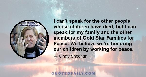 I can't speak for the other people whose children have died, but I can speak for my family and the other members of Gold Star Families for Peace. We believe we're honoring our children by working for peace.