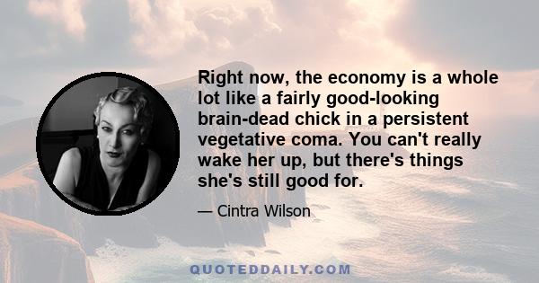 Right now, the economy is a whole lot like a fairly good-looking brain-dead chick in a persistent vegetative coma. You can't really wake her up, but there's things she's still good for.