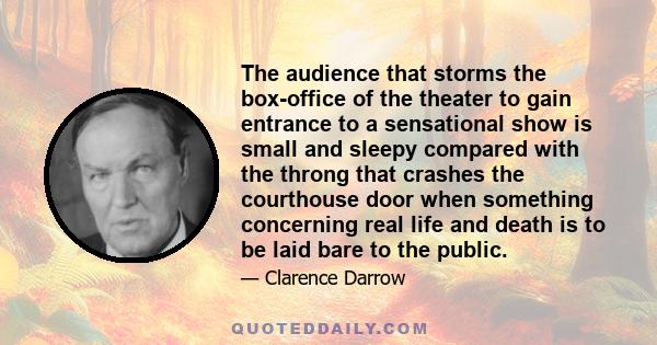 The audience that storms the box-office of the theater to gain entrance to a sensational show is small and sleepy compared with the throng that crashes the courthouse door when something concerning real life and death