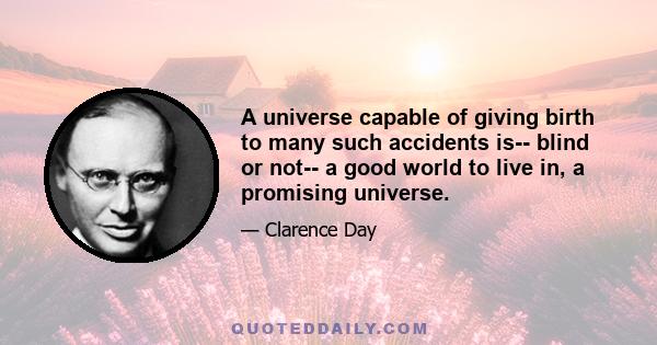 A universe capable of giving birth to many such accidents is-- blind or not-- a good world to live in, a promising universe.