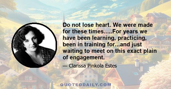 Do not lose heart. We were made for these times.....For years we have been learning, practicing, been in training for...and just waiting to meet on this exact plain of engagement.