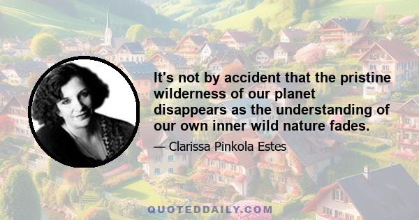 It's not by accident that the pristine wilderness of our planet disappears as the understanding of our own inner wild nature fades.