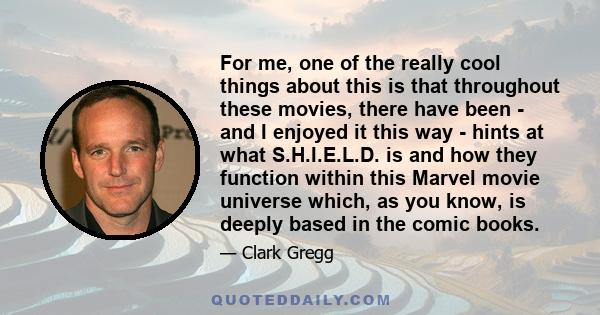 For me, one of the really cool things about this is that throughout these movies, there have been - and I enjoyed it this way - hints at what S.H.I.E.L.D. is and how they function within this Marvel movie universe