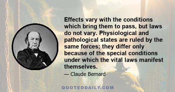 Effects vary with the conditions which bring them to pass, but laws do not vary. Physiological and pathological states are ruled by the same forces; they differ only because of the special conditions under which the