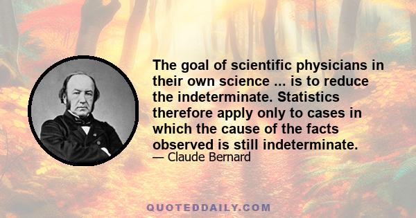 The goal of scientific physicians in their own science ... is to reduce the indeterminate. Statistics therefore apply only to cases in which the cause of the facts observed is still indeterminate.