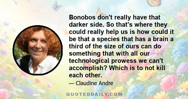 Bonobos don't really have that darker side. So that's where they could really help us is how could it be that a species that has a brain a third of the size of ours can do something that with all our technological