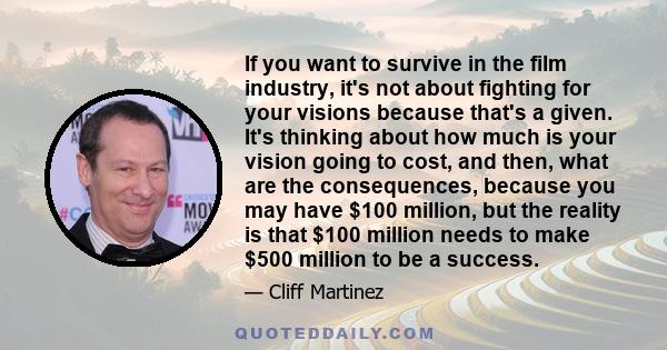 If you want to survive in the film industry, it's not about fighting for your visions because that's a given. It's thinking about how much is your vision going to cost, and then, what are the consequences, because you