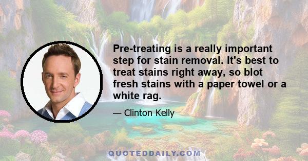 Pre-treating is a really important step for stain removal. It's best to treat stains right away, so blot fresh stains with a paper towel or a white rag.