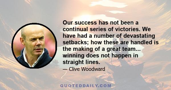 Our success has not been a continual series of victories. We have had a number of devastating setbacks; how these are handled is the making of a great team... winning does not happen in straight lines.