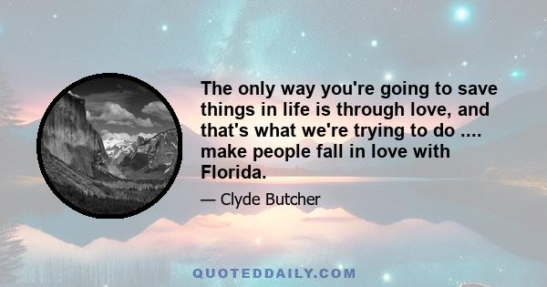 The only way you're going to save things in life is through love, and that's what we're trying to do .... make people fall in love with Florida.