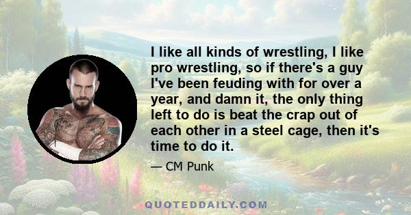 I like all kinds of wrestling, I like pro wrestling, so if there's a guy I've been feuding with for over a year, and damn it, the only thing left to do is beat the crap out of each other in a steel cage, then it's time