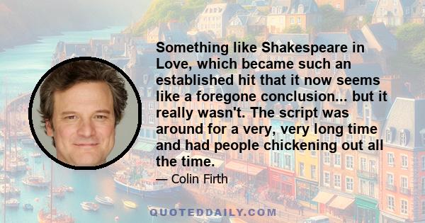 Something like Shakespeare in Love, which became such an established hit that it now seems like a foregone conclusion... but it really wasn't. The script was around for a very, very long time and had people chickening