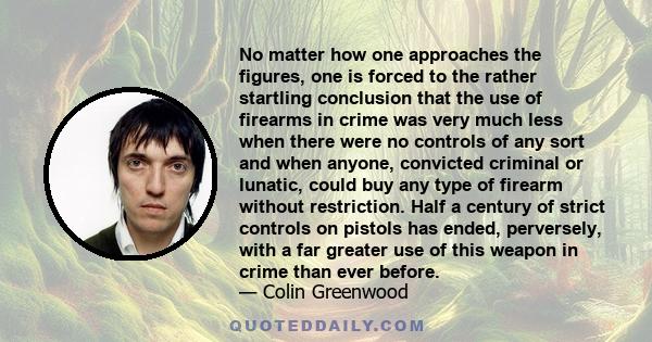 No matter how one approaches the figures, one is forced to the rather startling conclusion that the use of firearms in crime was very much less when there were no controls of any sort and when anyone, convicted criminal 