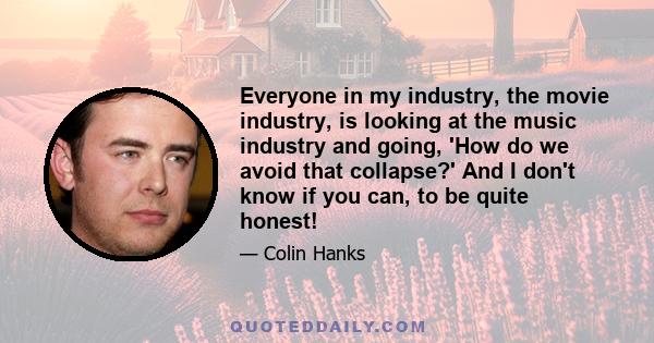 Everyone in my industry, the movie industry, is looking at the music industry and going, 'How do we avoid that collapse?' And I don't know if you can, to be quite honest!