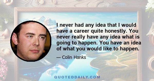 I never had any idea that I would have a career quite honestly. You never really have any idea what is going to happen. You have an idea of what you would like to happen.