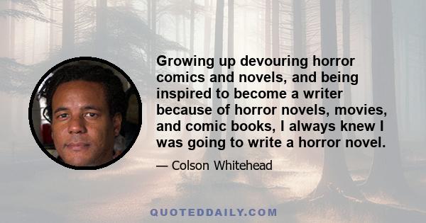 Growing up devouring horror comics and novels, and being inspired to become a writer because of horror novels, movies, and comic books, I always knew I was going to write a horror novel.