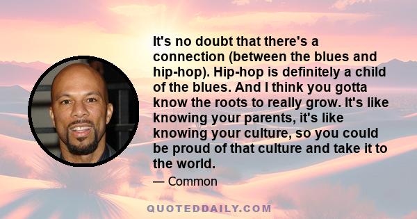 It's no doubt that there's a connection (between the blues and hip-hop). Hip-hop is definitely a child of the blues. And I think you gotta know the roots to really grow. It's like knowing your parents, it's like knowing 