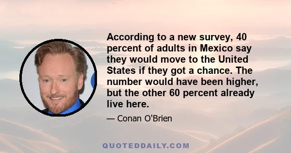 According to a new survey, 40 percent of adults in Mexico say they would move to the United States if they got a chance. The number would have been higher, but the other 60 percent already live here.