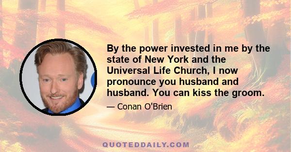 By the power invested in me by the state of New York and the Universal Life Church, I now pronounce you husband and husband. You can kiss the groom.