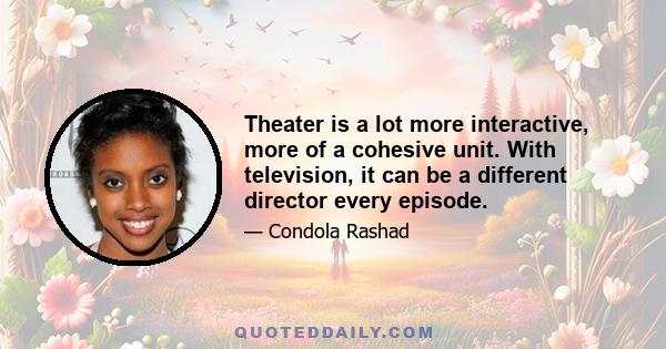 Theater is a lot more interactive, more of a cohesive unit. With television, it can be a different director every episode.