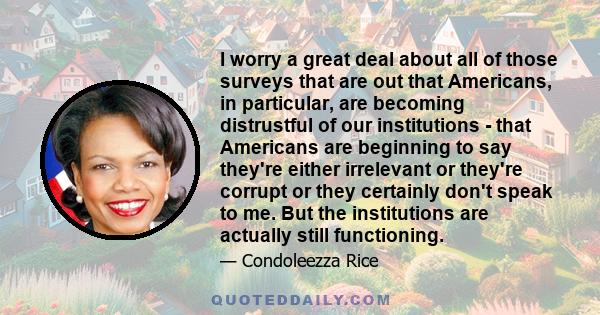 I worry a great deal about all of those surveys that are out that Americans, in particular, are becoming distrustful of our institutions - that Americans are beginning to say they're either irrelevant or they're corrupt 