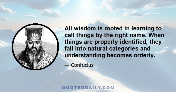 All wisdom is rooted in learning to call things by the right name. When things are properly identified, they fall into natural categories and understanding becomes orderly.