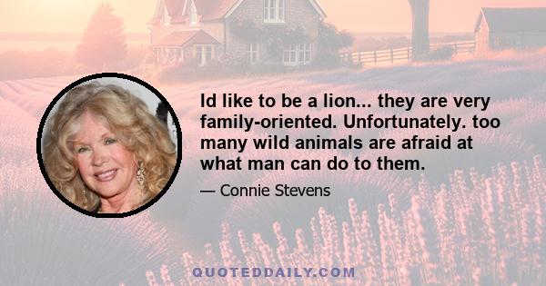 Id like to be a lion... they are very family-oriented. Unfortunately. too many wild animals are afraid at what man can do to them.