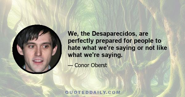 We, the Desaparecidos, are perfectly prepared for people to hate what we're saying or not like what we're saying.