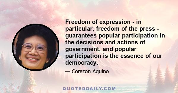 Freedom of expression - in particular, freedom of the press - guarantees popular participation in the decisions and actions of government, and popular participation is the essence of our democracy.