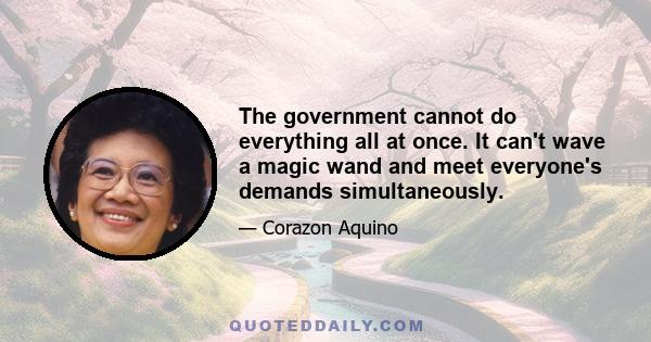 The government cannot do everything all at once. It can't wave a magic wand and meet everyone's demands simultaneously.