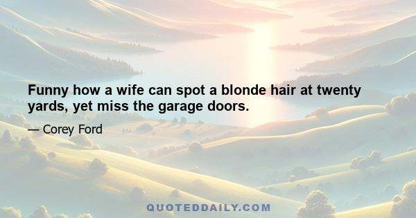 Funny how a wife can spot a blonde hair at twenty yards, yet miss the garage doors.