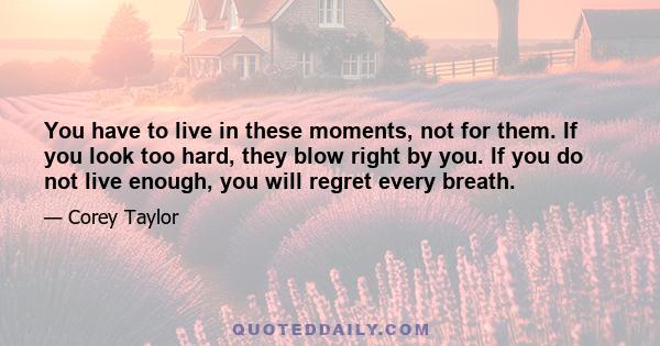 You have to live in these moments, not for them. If you look too hard, they blow right by you. If you do not live enough, you will regret every breath.