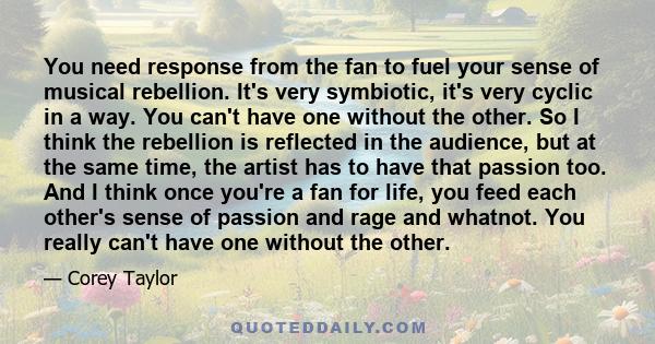 You need response from the fan to fuel your sense of musical rebellion. It's very symbiotic, it's very cyclic in a way. You can't have one without the other. So I think the rebellion is reflected in the audience, but at 