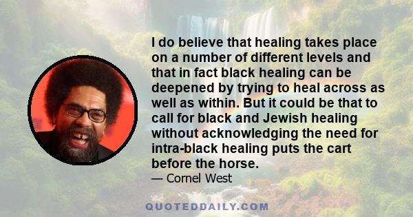 I do believe that healing takes place on a number of different levels and that in fact black healing can be deepened by trying to heal across as well as within. But it could be that to call for black and Jewish healing