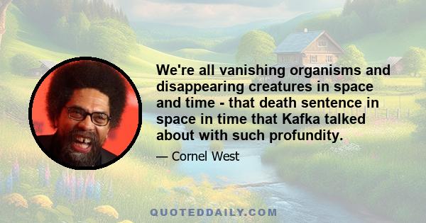 We're all vanishing organisms and disappearing creatures in space and time - that death sentence in space in time that Kafka talked about with such profundity.