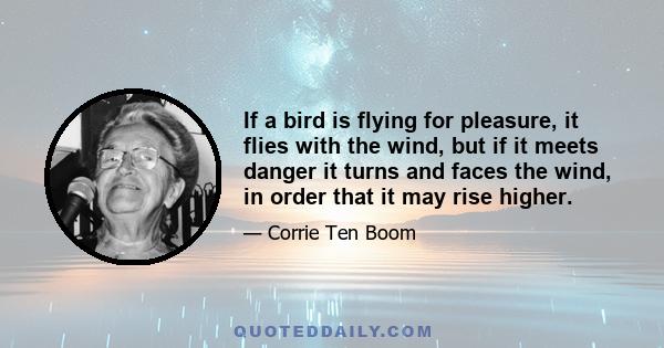 If a bird is flying for pleasure, it flies with the wind, but if it meets danger it turns and faces the wind, in order that it may rise higher.