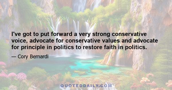 I've got to put forward a very strong conservative voice, advocate for conservative values and advocate for principle in politics to restore faith in politics.