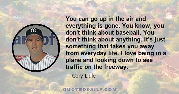 You can go up in the air and everything is gone. You know, you don't think about baseball. You don't think about anything. It's just something that takes you away from everyday life. I love being in a plane and looking