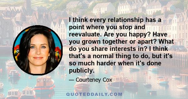 I think every relationship has a point where you stop and reevaluate. Are you happy? Have you grown together or apart? What do you share interests in? I think that's a normal thing to do, but it's so much harder when